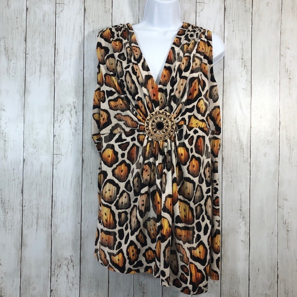 PETER NYGÅRD Sleeveless Animal Print + Medallion Jersey Angle Blouse XL - Picture 2 of 9